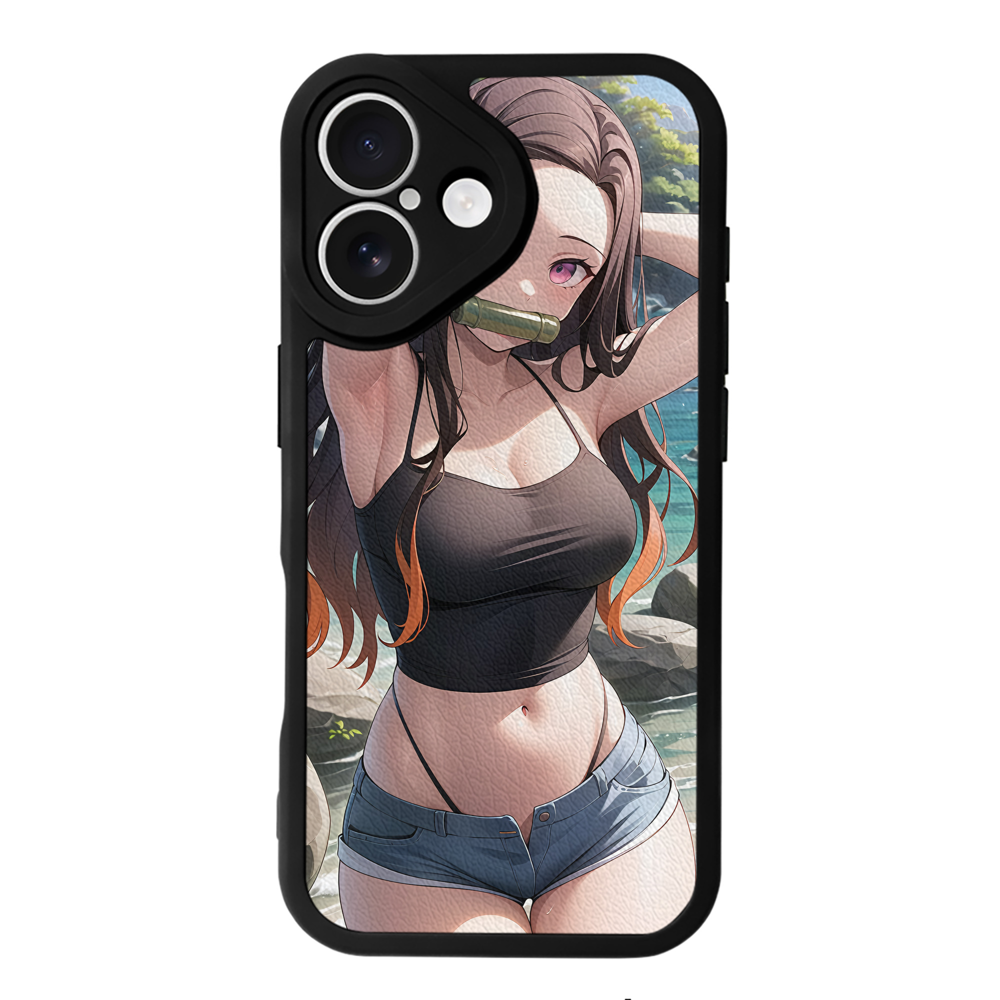 （画像用） 鬼滅の刃（きめつのやいば）竈門 禰󠄀豆子／かまど ねずこ Kamado Nezuko 【iPhone 16シリーズ対応】シリコンスマホケース（レザー調） 材質：シリコン